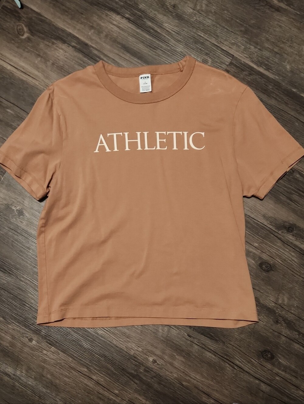 PINK Victoria's Secret Tan 'ATHLETIC' Short Sleeve Graphic Tee